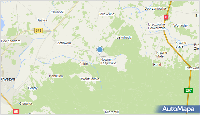 mapa Nowiny Kasjerskie, Nowiny Kasjerskie na mapie Targeo